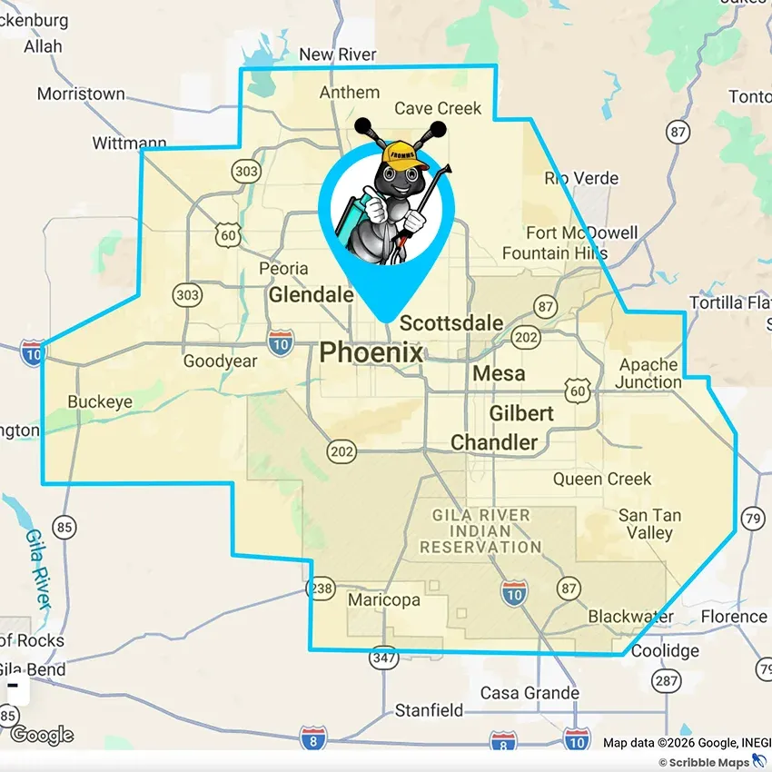 Fromms Pest Control Service Area Map Phoenix, Arizona