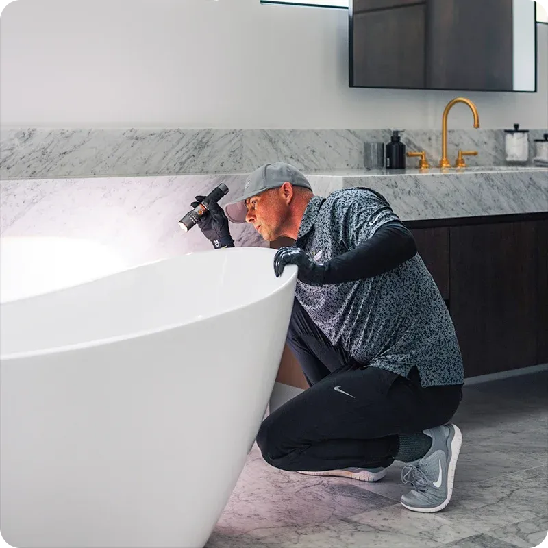 technician inspecting bathroom 