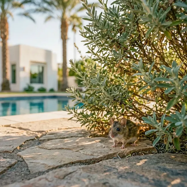 mouse hiding under a shrub